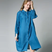 Autumn new loose Cotton and linen shirt Long sleeve Stand neck Plus-size shirt Oversize Women’s clothing XL to 4XL