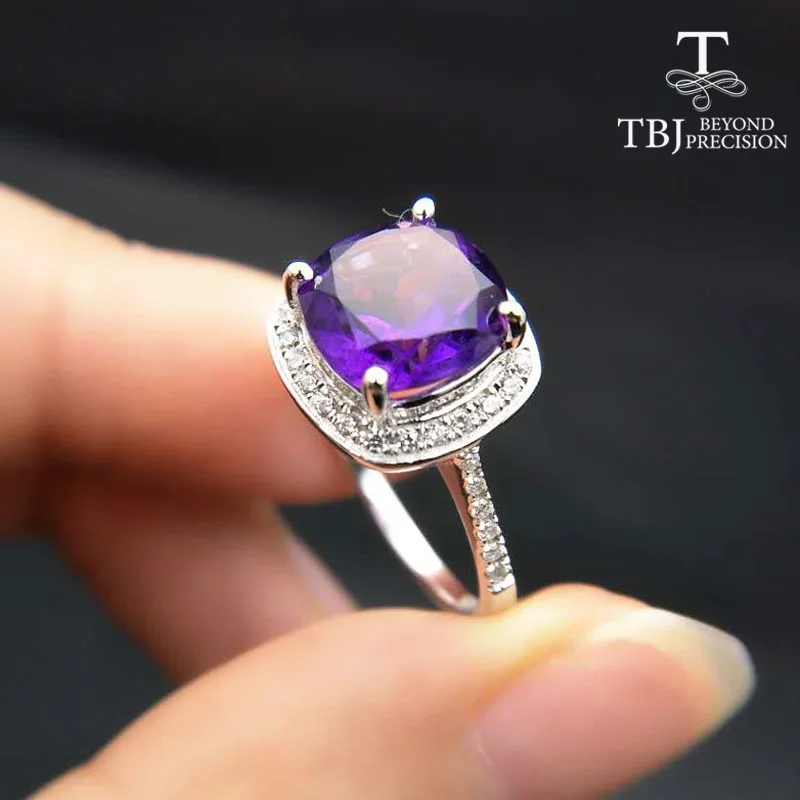 

TBJ,Good quality elegant deep color natural 3.5ct amethyst ring for ladies in 925 sterling silver gemstone ring with gift box