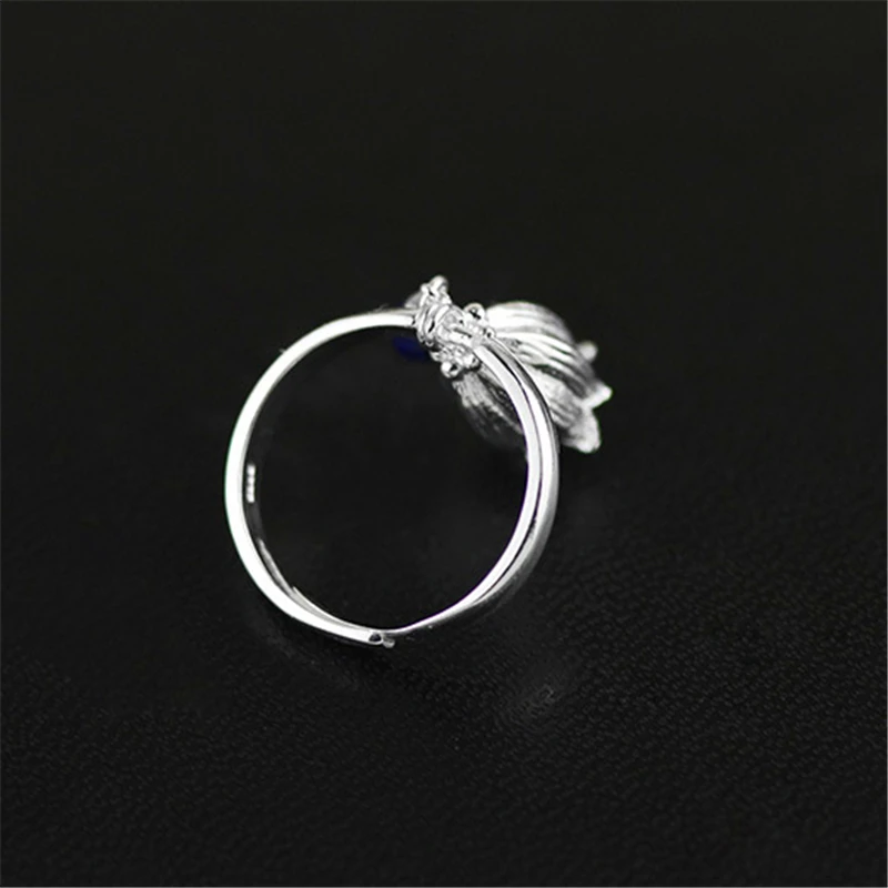 Lotus Fun Real 925 Sterling Silver Natural Lapis Stone Handmade Creative Designer Fine Jewelry Redbud Flower Female Rings Bijoux