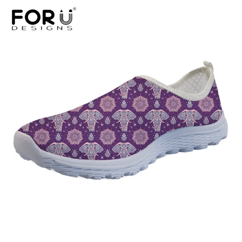 

FORUDESIGNS Zen Elephant Print Women Mesh Flats Casual Women's Summer Breathable Sneakers Light Weight Flat Shoes for Teenagers