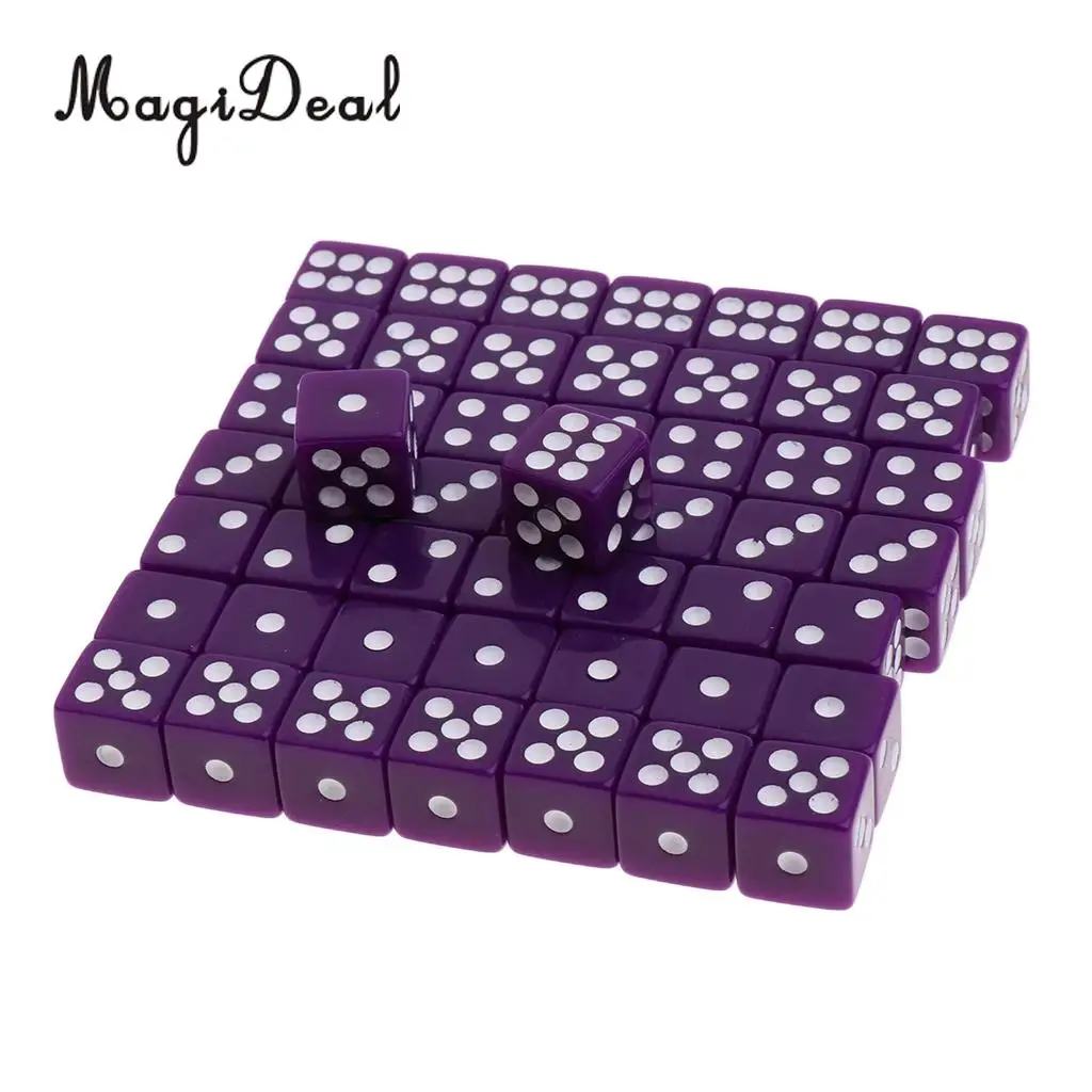 MagiDeal 12mm 50Pcs/Set Acrylic Six Sided Spot Dice for Table Game Party Games Dice Toys Gift 6Colors