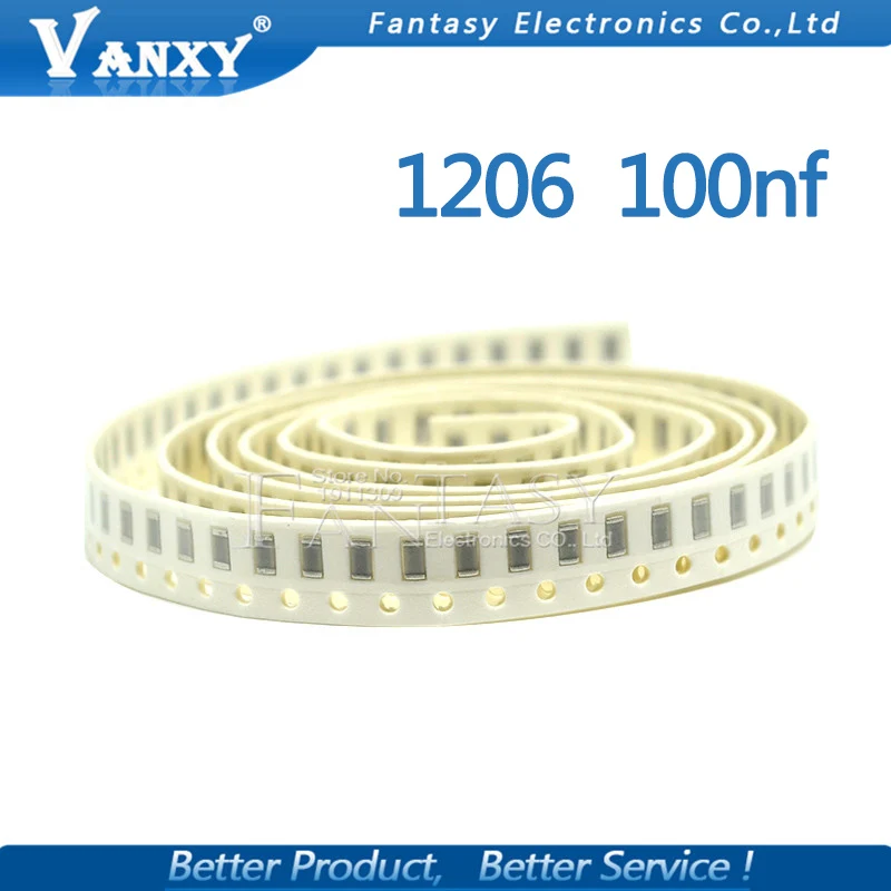 100 шт. 100NF X7R ошибка 10% с алюминиевой крышкой, 50В 0,1 мкФ 104 1206 smd конденсатор с алюминиевой крышкой