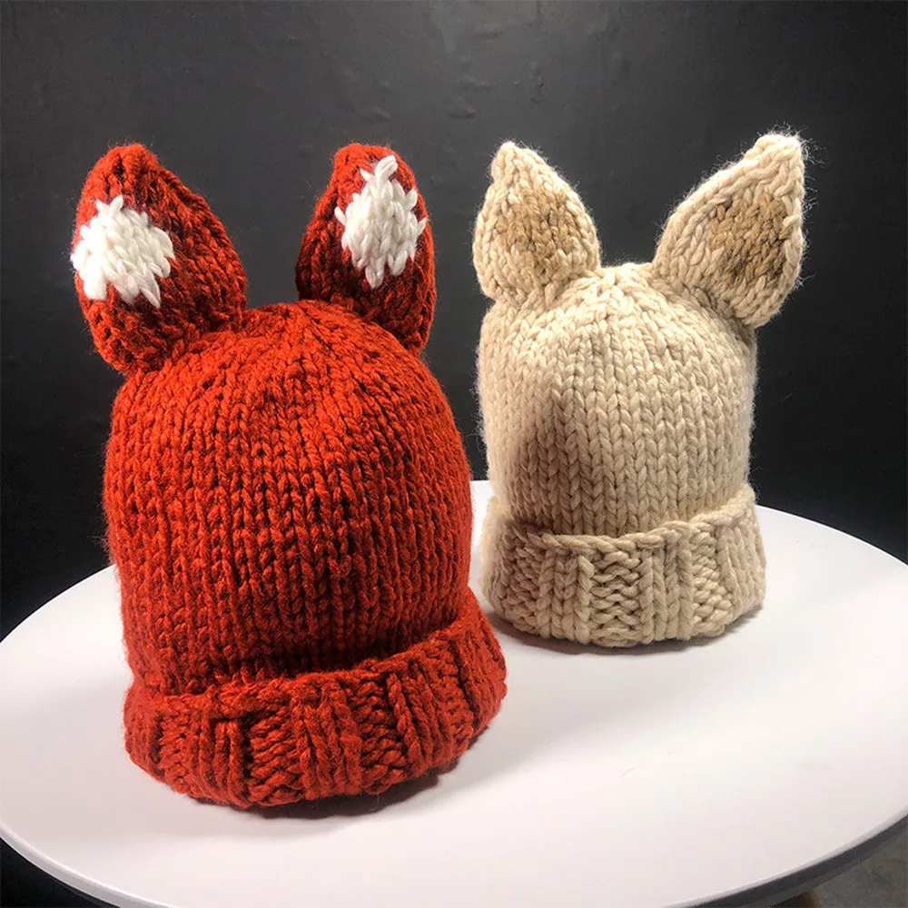 

Fashion Warm Women Autumn Winter Cashmere Hat Knitting Wool Warm Rabbit Ears Hat 10.11