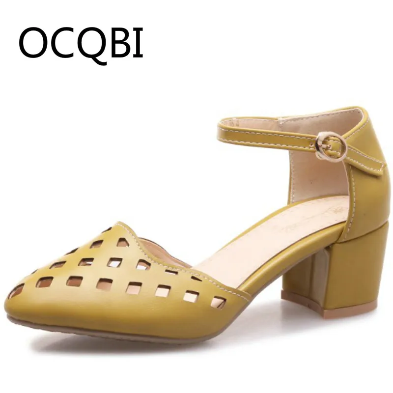 

2018 Summer Sandals Sweet Style Pure Color Hollowed Flowers Mary Jane Shoes Lady Shoes Plus Size Sandals