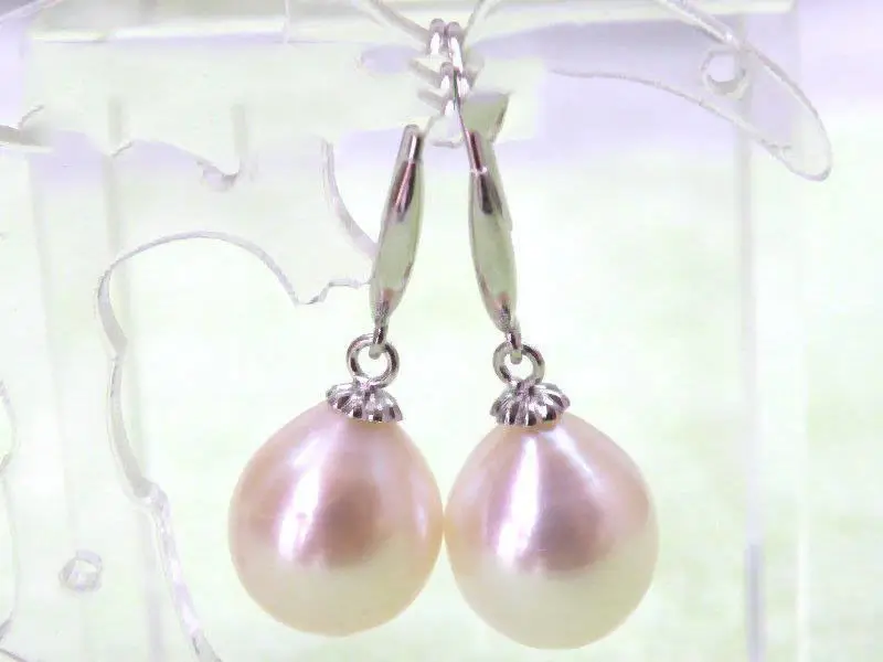 

white solid gold 10*11mm AAA+++ drop white south sea pearls dangle earrings