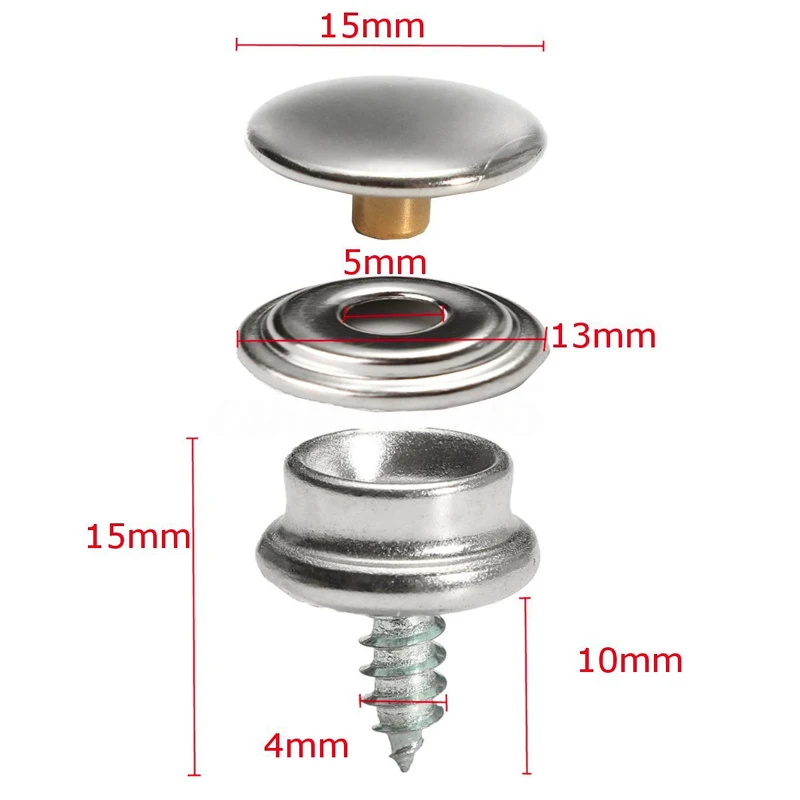 50pcs Stainless Steel Snap Fastener Screw Kits Push Button With Attaching Tool For Tonneau Cover Boat Cover Garden Sewing Tools