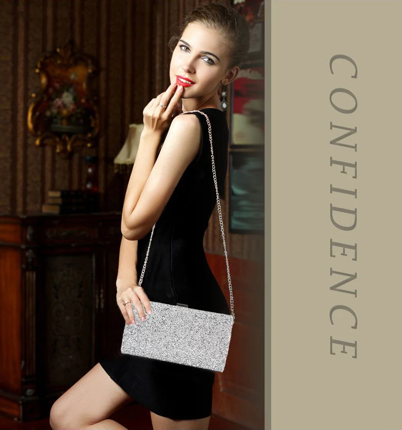 Luxy Moon Silver Sparkle Clutch Bag Model Display View
