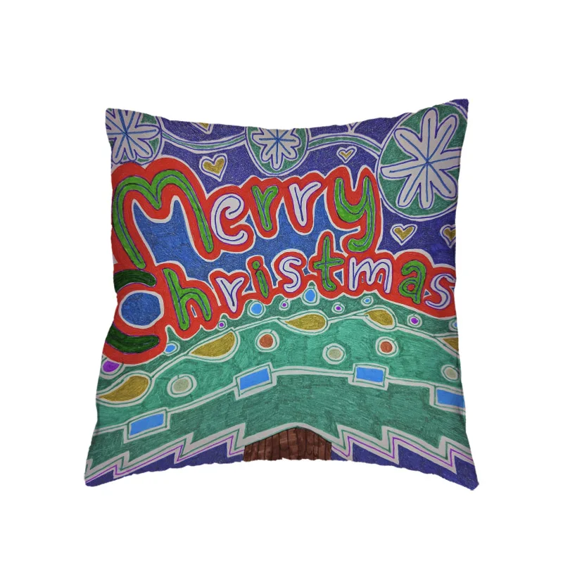 

Creative Art Graffiti Christmas Cushion Cover Letter Tree Home Bedroom Sofa Decor Dorm Gift Polyester Peach Skin Pillow Cases