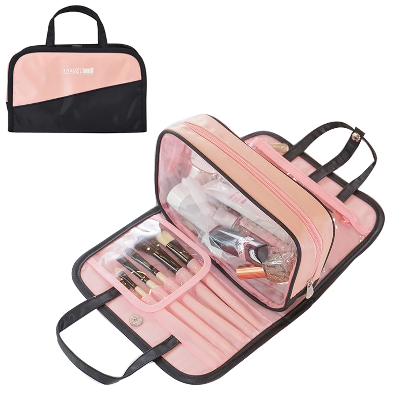 

Polyester Cosmetic Bag For Woman Travel Makeup Brush Organizer Case Transparent Toiletry Pouch Small Beauty Kit Container