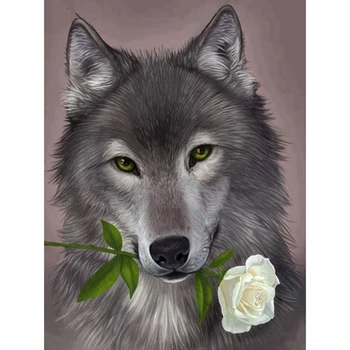 

Full square/Round drill Diamond embroidery Wolf biting a flow 5D DIY diamond Painting Cross Stitch Rhinestone Mosaic decor
