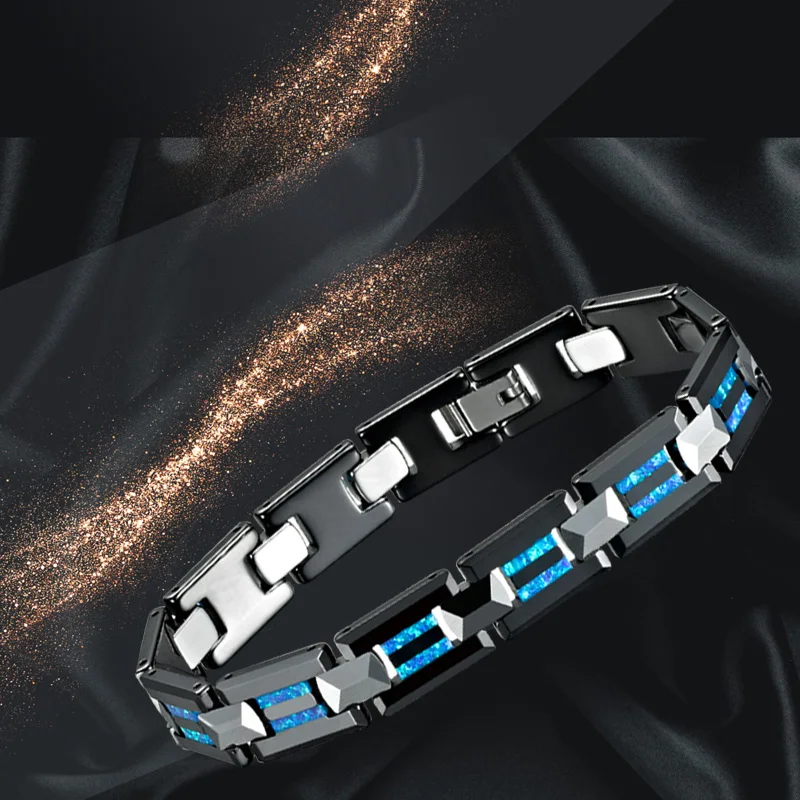 luxury Blue Natural Opal black ceramic silver color tungsten carbide fashion jewelry homme femme Men bracelets for women  (6)