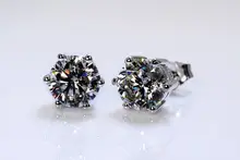 TT Free Shipping!White Gold color 6 Prongs 0.5-2 carat Round Brilliant Cut Grade sona Simulated Gem Stud Earring for women