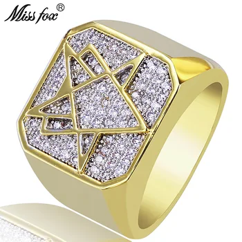 

MISSFOX Hip Hop Hot Star Rings For Men Irregular Geometric Cubic Zirconia Ring Jewelry Luxury Brand 18k Gold Men Accessories