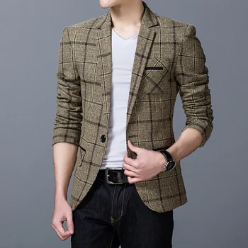 

2020 Men's Jackets Autumn Thin Casual Mens Jackets And Coats Plaid Slim Turn Down Collar Jaqueta Masculina Plus Size HJ426