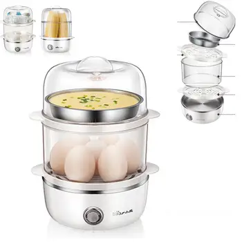 

HOT Multifunctional Breakfast Maker Double Layer Timing Stainless Steel 14 Eggs Boiler Cooker Automatic Power Off