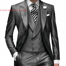 На заказ, высокое качество, смокинги для жениха, свадебные жениха, серебристо-серый цвет, Новое свадебное платье с лацканами, Мужские костюмы(пиджак+ брюки+ жилет+ галстук