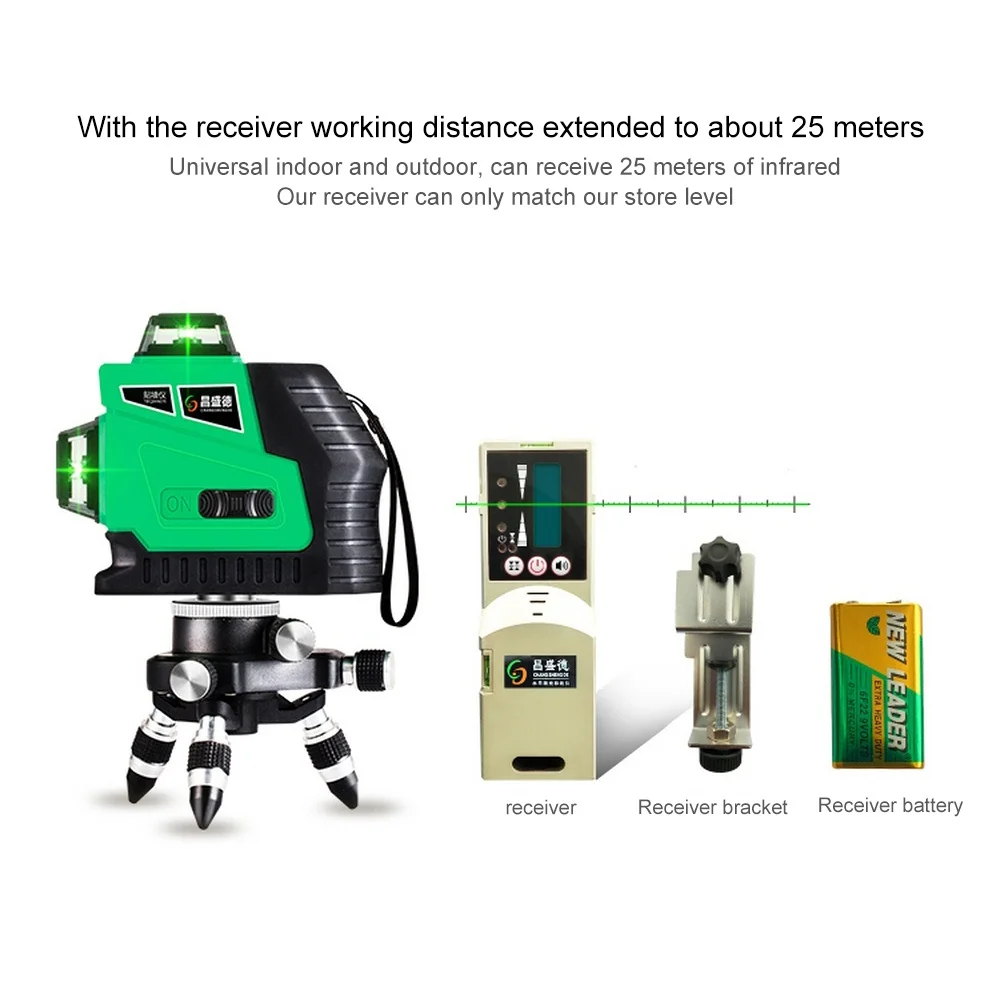 3D 12 линий красный зеленый лазерный уровень Мощный нагрев с литиевой батареей самонивелирующийся 360 4 Горизонтальный и 8 вертикальный крест