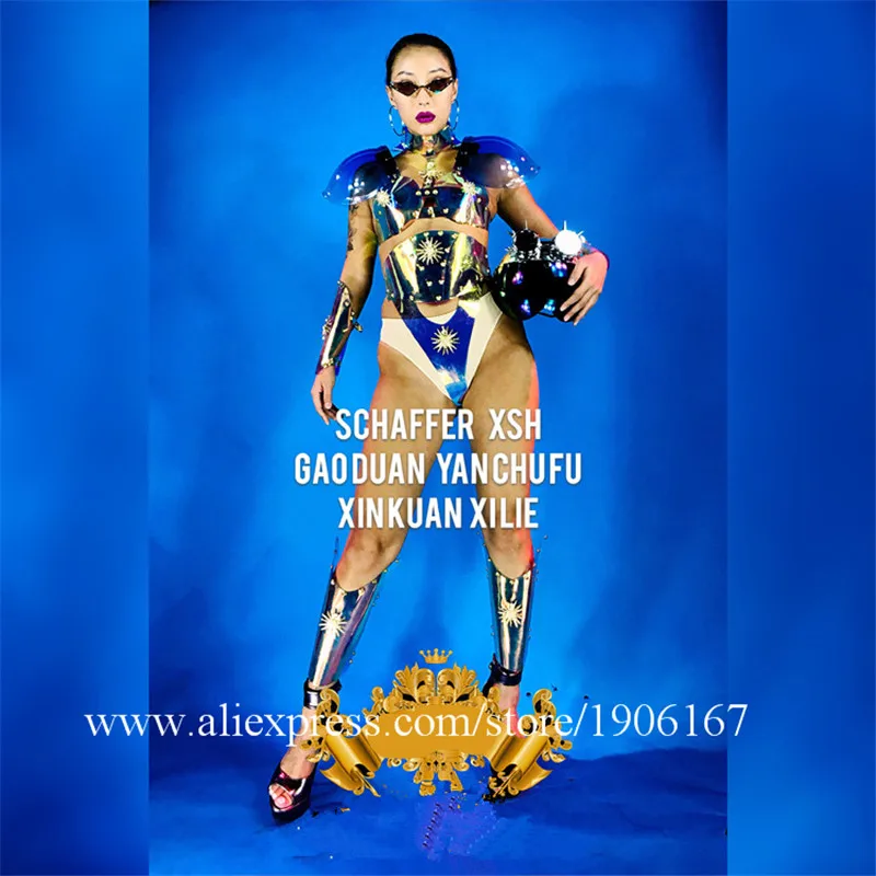 Nightclub GOGO female space laser mirror locomotive armor costume dance team female costumes2