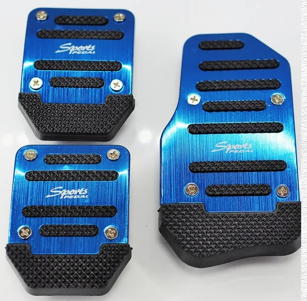 MT BLUE ALUMINIUM ALLOY PEDAL BLACK RUBBER GRIP UNIVERSAL CAR FOOT