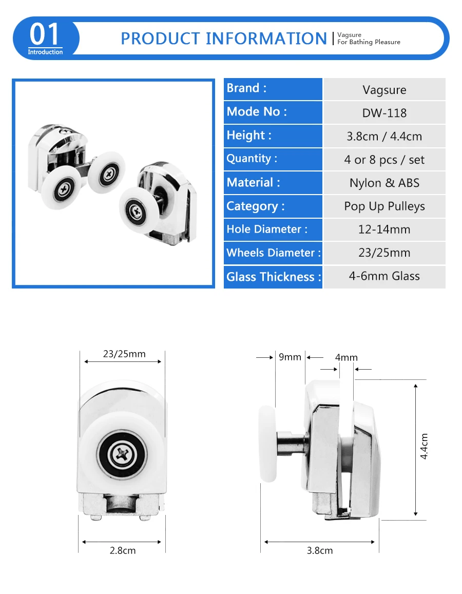 4 шт.-8 шт./компл. ролики для душевой двери Runner 23 мм/25 мм Двойные колеса из цинкового сплава Замена раздвижной душевой двери роликовый подшипник колеса