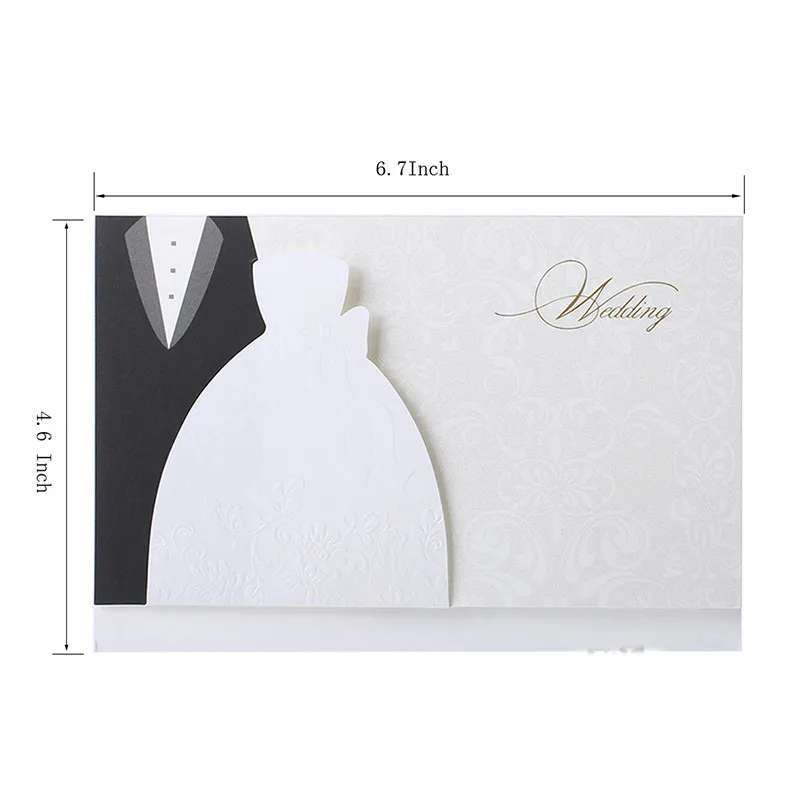 HOT 50pcs Laser Cut Western-style Groom & Bride Clothes Wedding Invitations Cards Customizable Printable Wedding Party SupplIes (6)
