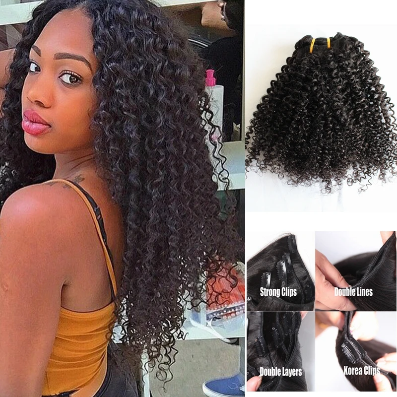 Black Curls Hair Clip In Human Hair Extensions 120g Factory Price African  American Kinky Curly Hair Extensions Full Head Clip In - Unknown -  AliExpress
