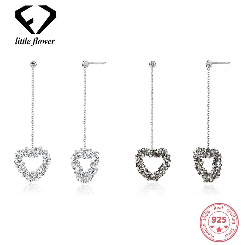 

Austria Elements Crystal Love Heart Long Drop Women's Earrings European and American Fashion Sterling Silver 925 Jewelry Trendy