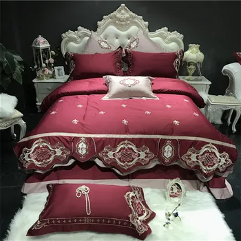 

Luxury 100S/1000TC Egyptian Cotton Rose Embroidery Red Blue European Palace Bedding Set Duvet Cover Bed sheet/Linen Pillowcases