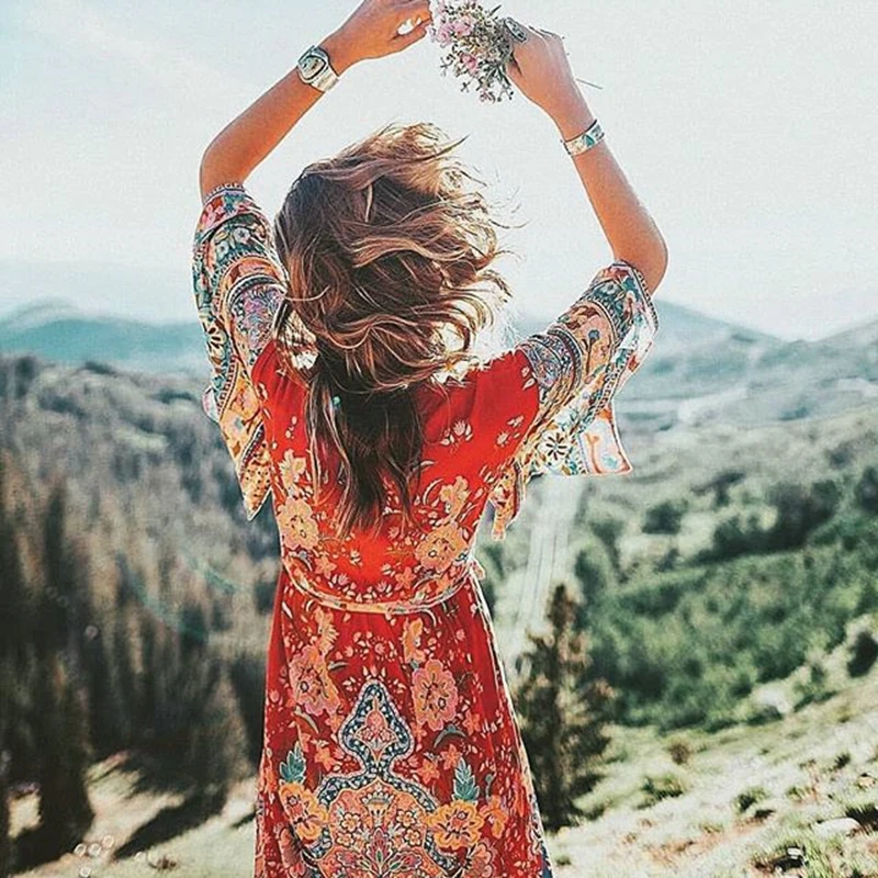 Alfredoruizislas Vente Khale Yose été Bohème Robe Manches