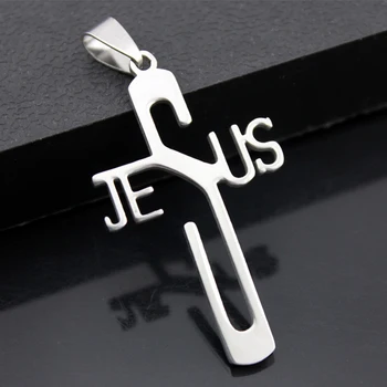 

Trendy Stainless Steel JESUS Cross Pendant Necklace For Women Leather Chain Cross Necklace Custom Jewelery Christmas Gift