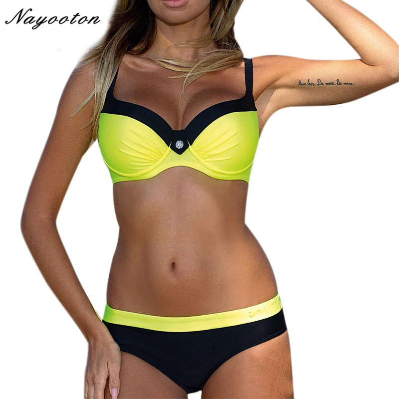 Bikini set Hot sale New Button design feminino sexy Halter Top Swimwear Steel support Swimsuit women swim bathing suit D0208