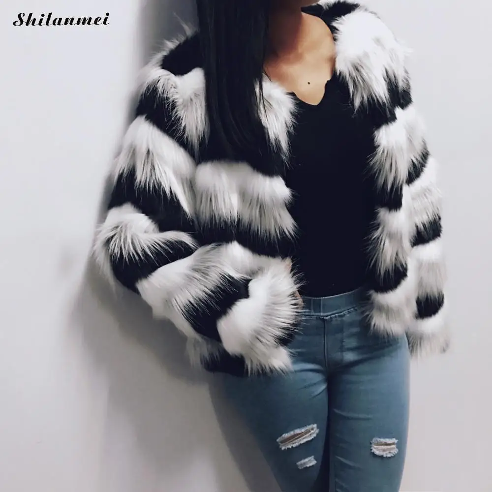 2018 Faux Fur Coats Plus Size Fluffy Artificial Fur Coat Long Sleeve