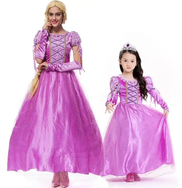 

Halloween Princess Rapunzel Dress Tangled Adult Women Girls Kids Cosplay Costume Free Ship