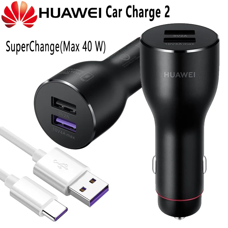 

HUAWEI SuperCharge Car Charger 2 Original Huawei Mate 20 Pro Mate20 RS Super Charge Quick Adapter Max 40w 5A Type-c Cable Type C