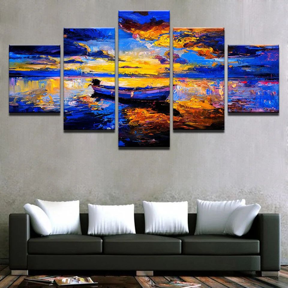 

Colomkac HD Prints Art Decor Canvas Painting Five Pieces Frame Abstract Art Sailboat Decorative Painting Home Decor Bedroom