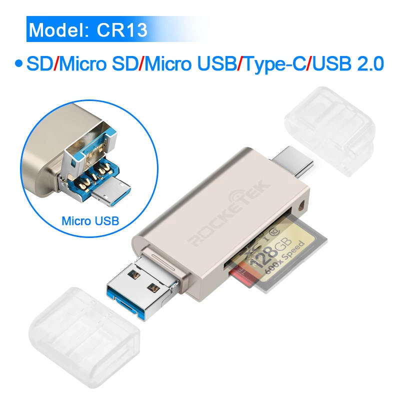 Rocketek usb 2,0 Алюминиевый кардридер для карт памяти OTG type c ...