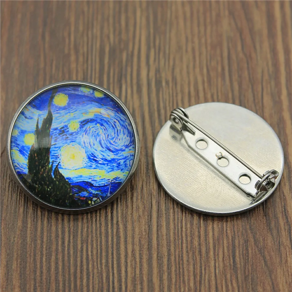 

2019 Fashion Van Gogh The Starry Night Glass Cabochon Stainless Steel Brooches Corsage Badge Dress Coat Accessories