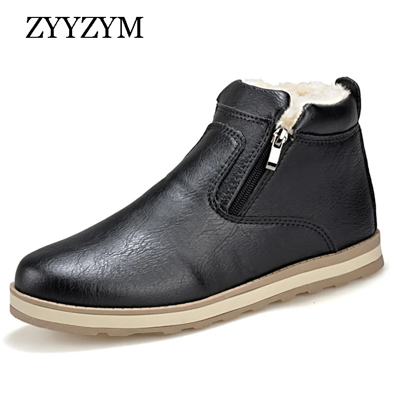 

Men Boots Winter High Zip Style Ankle Fashion Casual Shoes Solid Color Short Plush Warm Male Flat Cotton Snow Boots