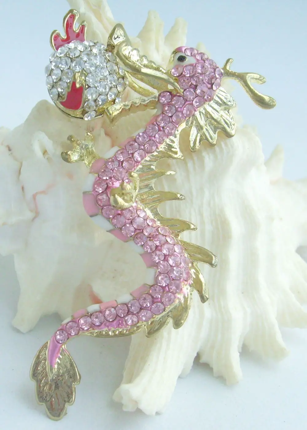 

3.35" Gold-tone Pink Rhinestone Crystal Dragon Brooch Pin EE05095C3