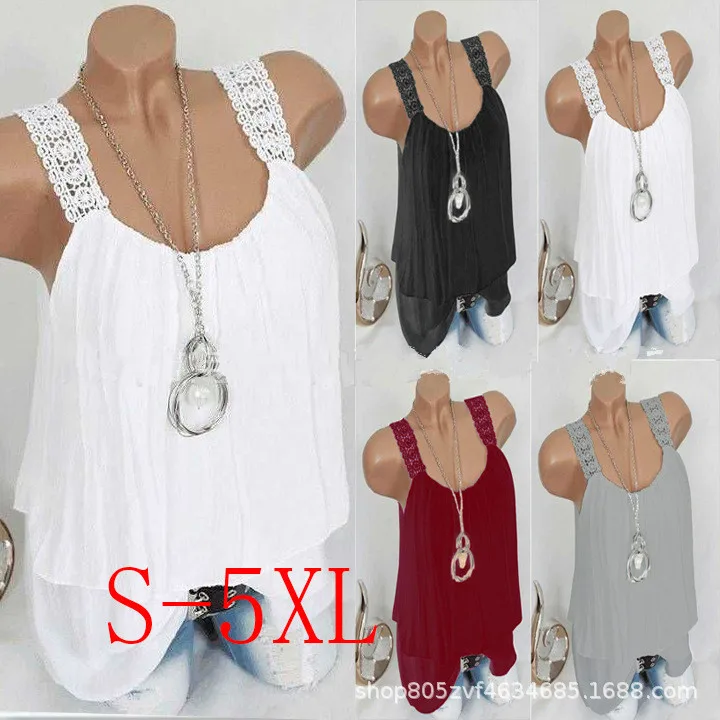 

2019 women's new lace stitching sling top women's T-shirt