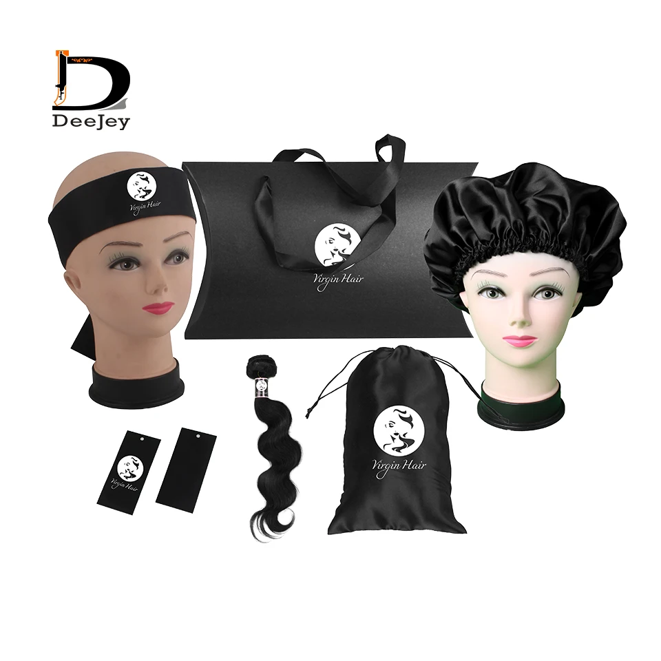 

Custom LOGO Hair Extension Bundles Packaging Sets Human Virgin Hair Adhesive Wrap Hang Tags Bonnets Satin Package Bags Box kit