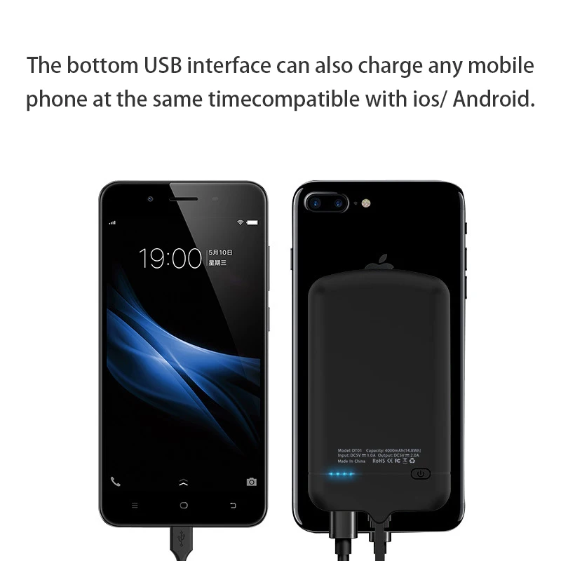 Чехол-аккумулятор 4000 мАч для iPhone X, Xs, XR, 6 S, 7, 8 Plus, внешний аккумулятор, зарядное устройство, чехол для смартфонов type-c Micro-USB