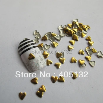 

One Bag OD-34-Gold Free Shipping 3D 4MM Gold Heart Metal Stud Shiny Nail Decoration Lovely Outlooking