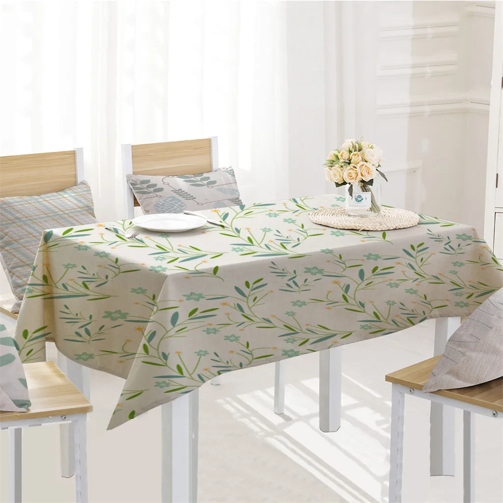 

2019 Tree Leaf Print Creative Linen Tablecloth Oilproof Wedding Dining Table Cover Tea Table Cloth Full Size L621