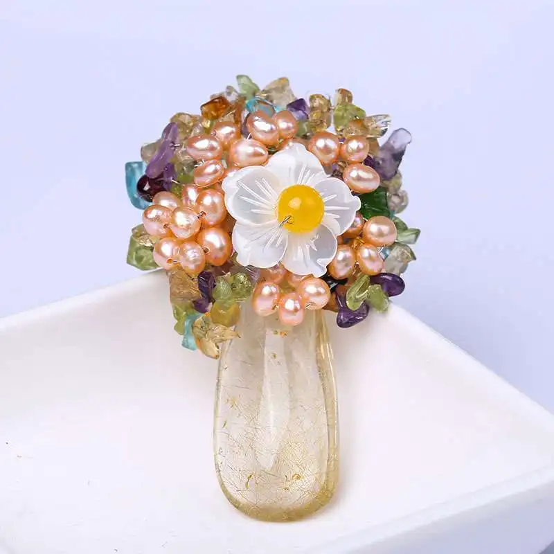

JIUDUO natural stone brooch female 925 pure silver freshwater pearl shell brooch fashion wedding brooch