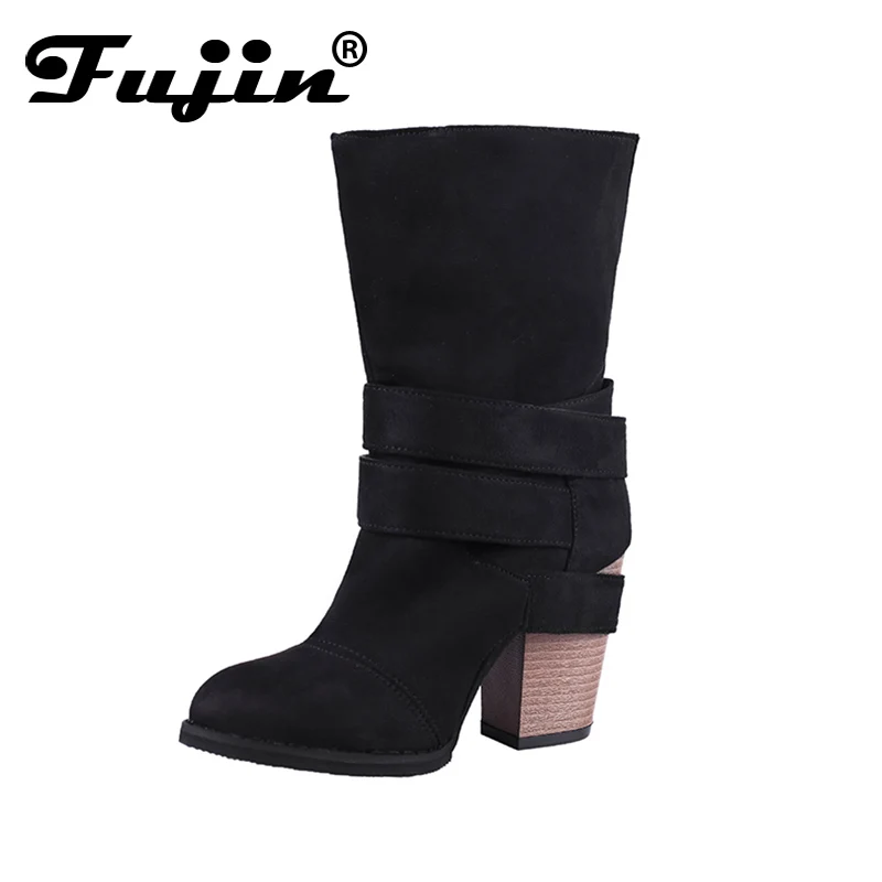 

Fujin Brand Women Winter Shoes Ankle Boots Big Size High Quality Flock Buckle Women Shoes Wool Plush Female Snow Boots