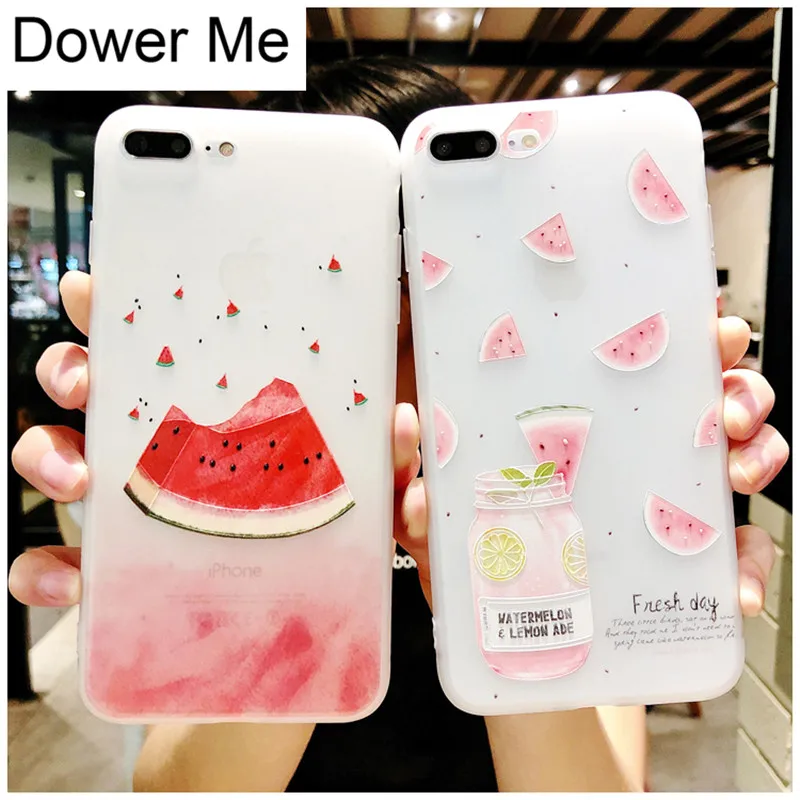 

Dower Me Fashion Fresh Fruits Watermelon Lemon Frosted Embossment Soft TPU Phone Case Cover For iPhone X 8 7 6 6S Plus 5 5S SE