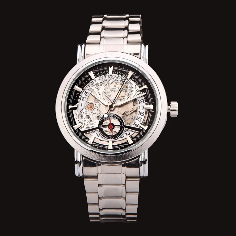 Мужские часы winner, популярный бренд, спортивные военные наручные часы со скелетом, автоматические механические часы, стальной ремешок, relogio masculino