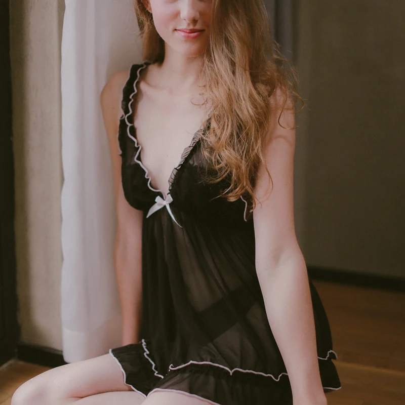 

Sweet Sexy Mini Night Dress Women Summer 2018 Homewear Sleeveless Nightgowns Nightwear Lingerie Babydolls Sleep Dress