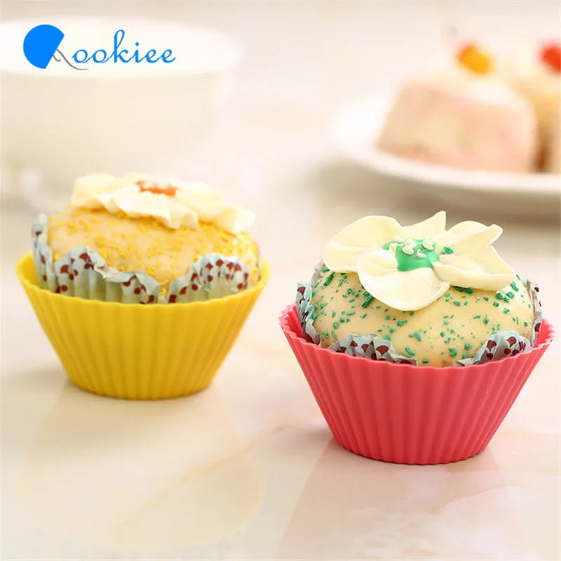 Qookie12pcs Кекс Маффин Плесень Круглый Форма Красочные Силиконовые Muffin случаи торт